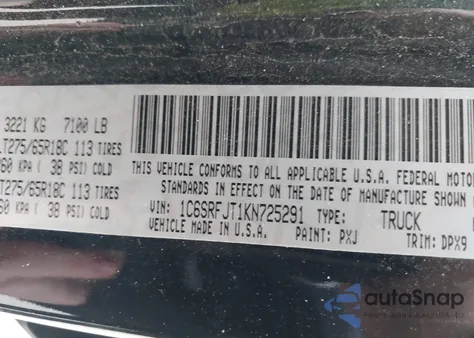 2019 Ram 1500 Laramie 4X4 5'7 Box from USA, damaged, VIN 1C6SRFJT1KN725291
